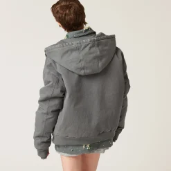 Iron Gray Garment-dyed Blouson Jacket With Embroidered Logo | Miu Miu