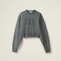 Iron Gray Garment-dyed Cotton Fleece Sweatshirt | Miu Miu
