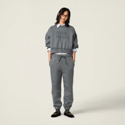 Iron Gray Garment-dyed Cotton Fleece Pants | Miu Miu