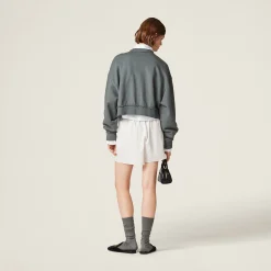Iron Gray Garment-dyed Cotton Fleece Sweatshirt | Miu Miu