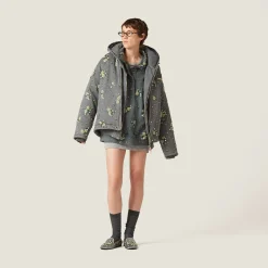 Iron Gray Garment-dyed Cotton Fleece Sweatshirt With Embroidered Logo | Miu Miu