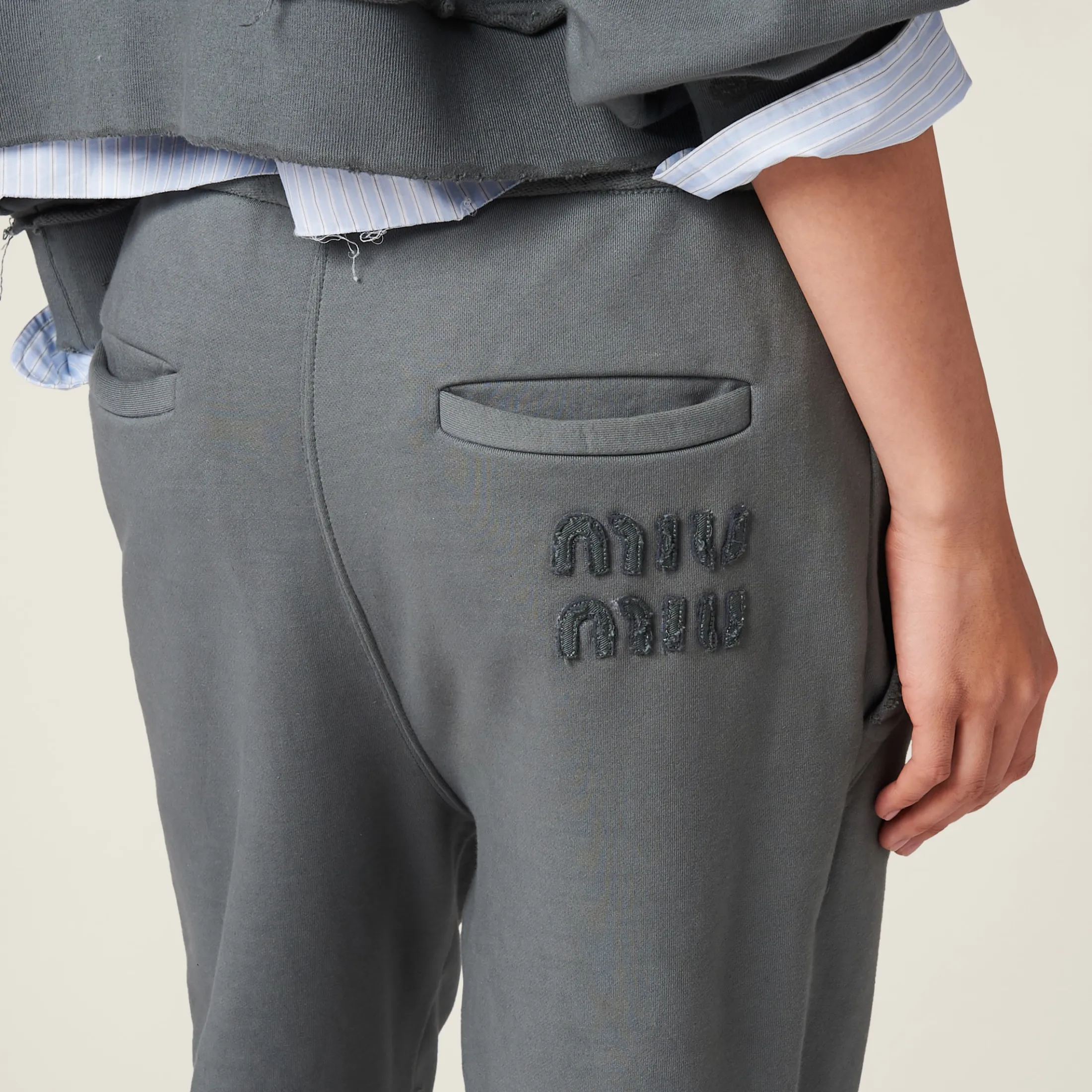 Iron Gray Garment-dyed Cotton Fleece Pants | Miu Miu