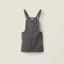 Iron Gray Garment-dyed Gabardine Overall Mini-dress | Miu Miu