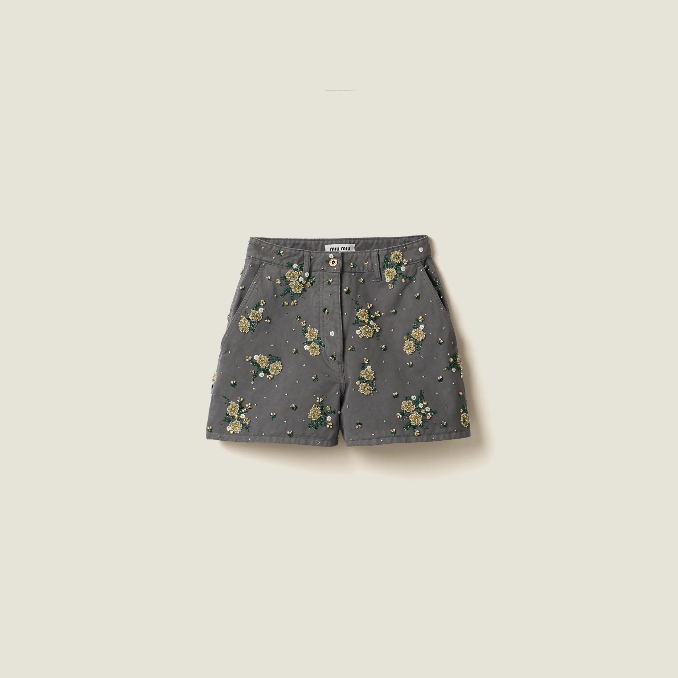 Iron Gray Garment-dyed Gabardine Bermudas | Miu Miu