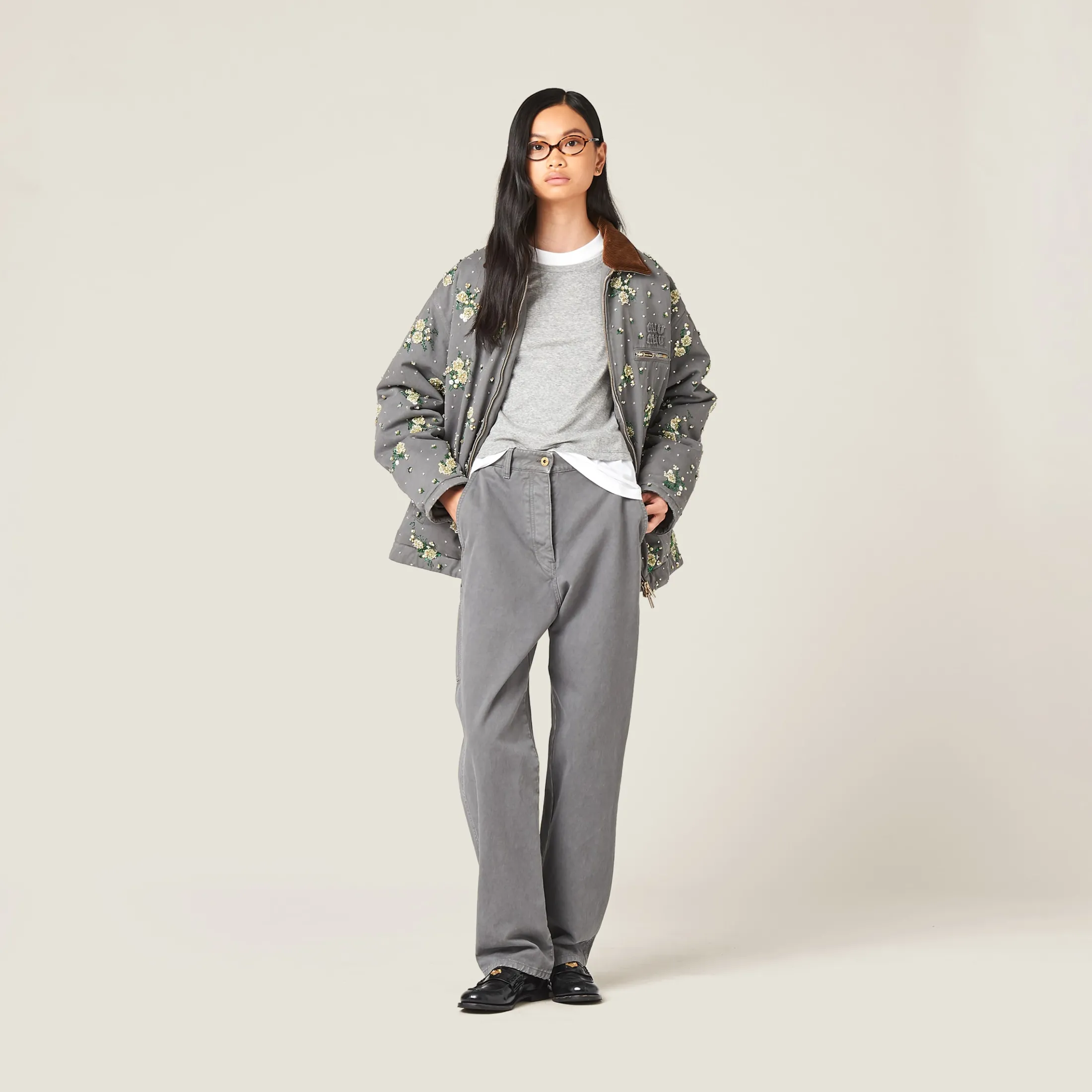 Iron Gray Garment-dyed Gabardine Pants | Miu Miu