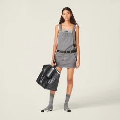 Iron Gray Garment-dyed Gabardine Overall Mini-dress | Miu Miu
