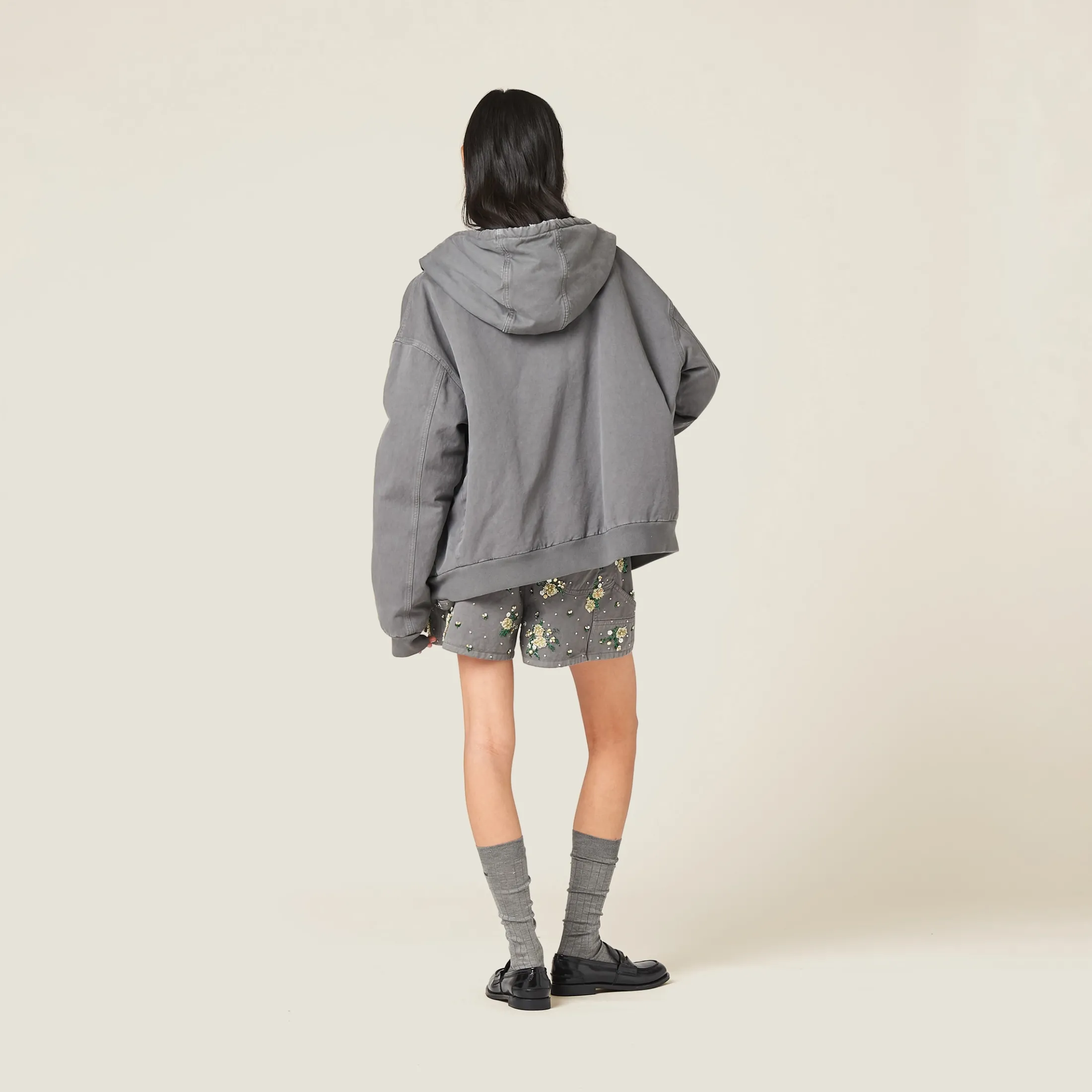 Iron Gray Garment-dyed Gabardine Bermudas | Miu Miu