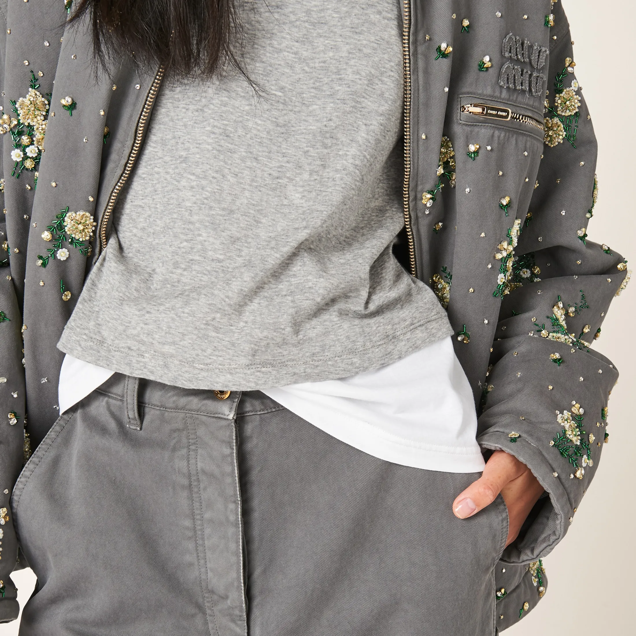 Iron Gray Garment-dyed Gabardine Pants | Miu Miu