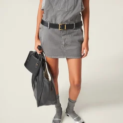 Iron Gray Garment-dyed Gabardine Overall Mini-dress | Miu Miu