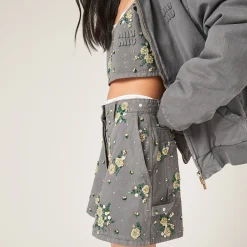 Iron Gray Garment-dyed Gabardine Bermudas | Miu Miu