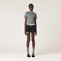 Iron Gray Garment-dyed Jersey T-shirt With Embroidered Logo | Miu Miu