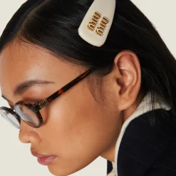 Ivory Patent Leather Hair Clip | Miu Miu