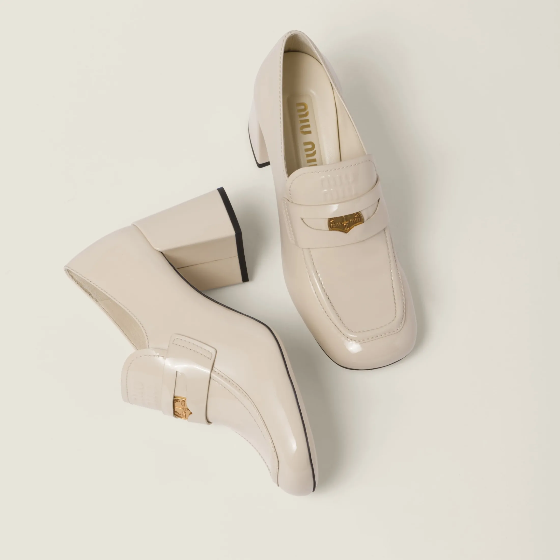 Ivory Patent Leather Loafers | Miu Miu