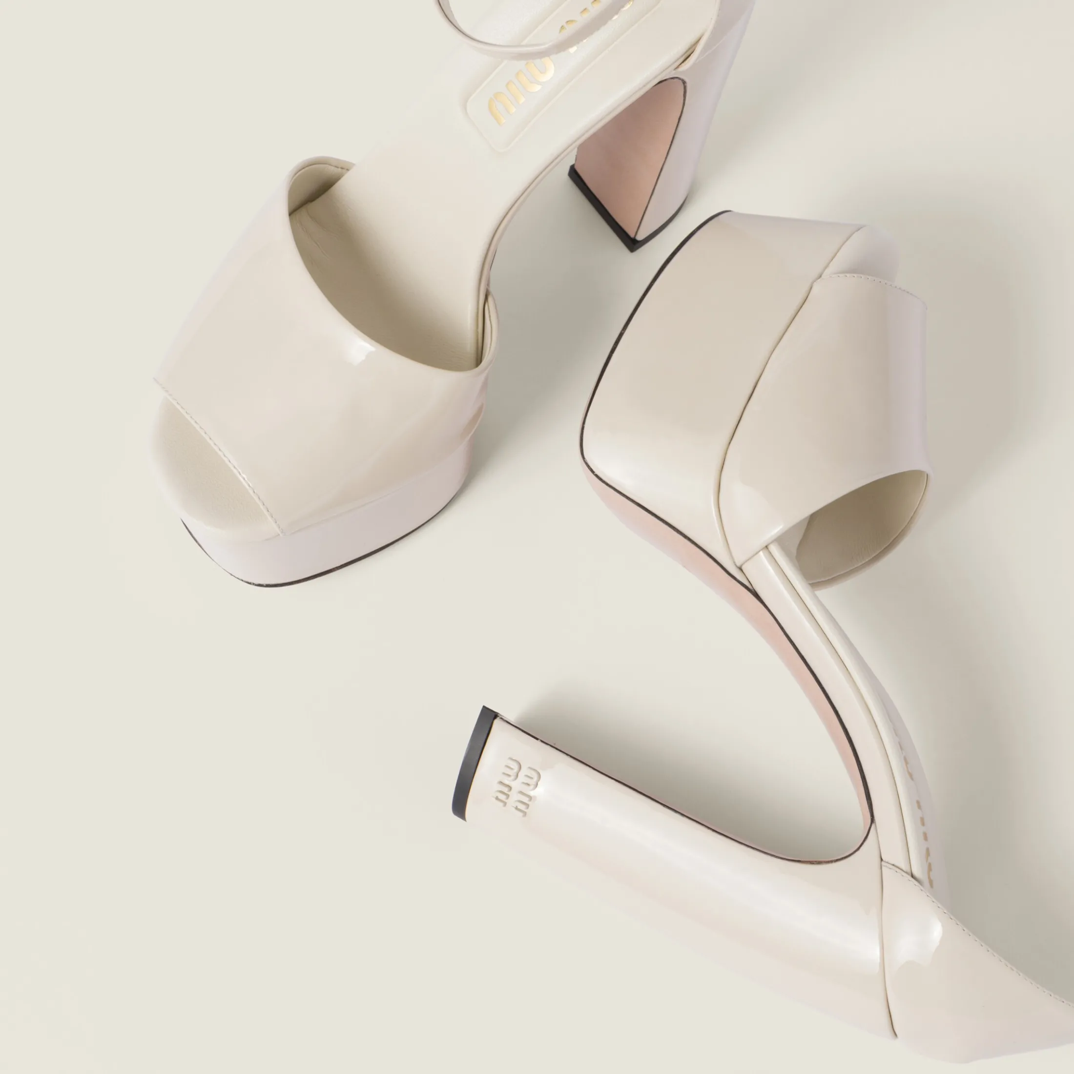 Ivory Patent Leather Platform Sandals | Miu Miu