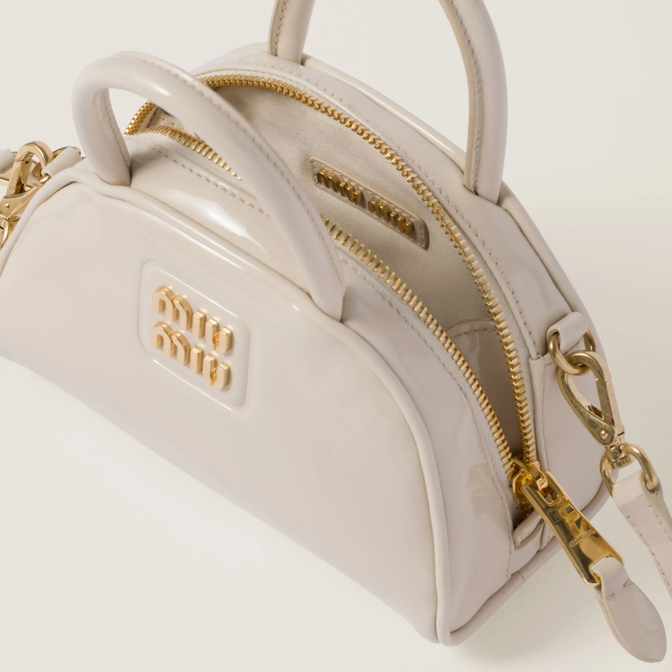 Ivory Patent Leather Top-handle Bag | Miu Miu
