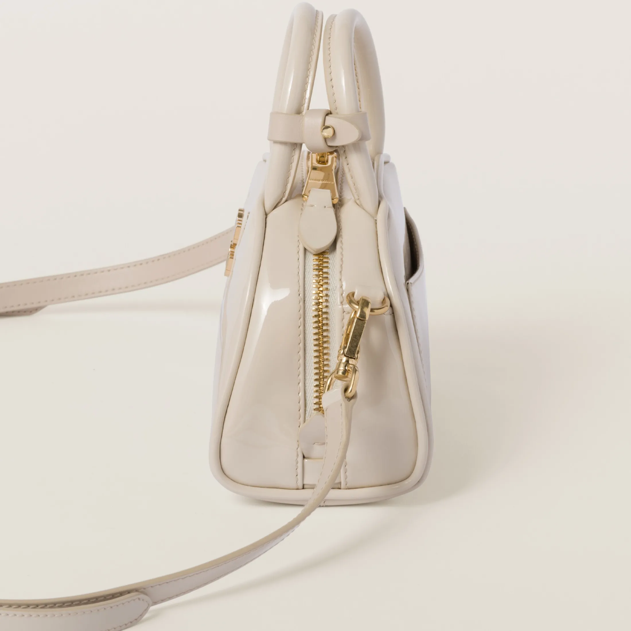 Ivory Patent Leather Top-handle Bag | Miu Miu
