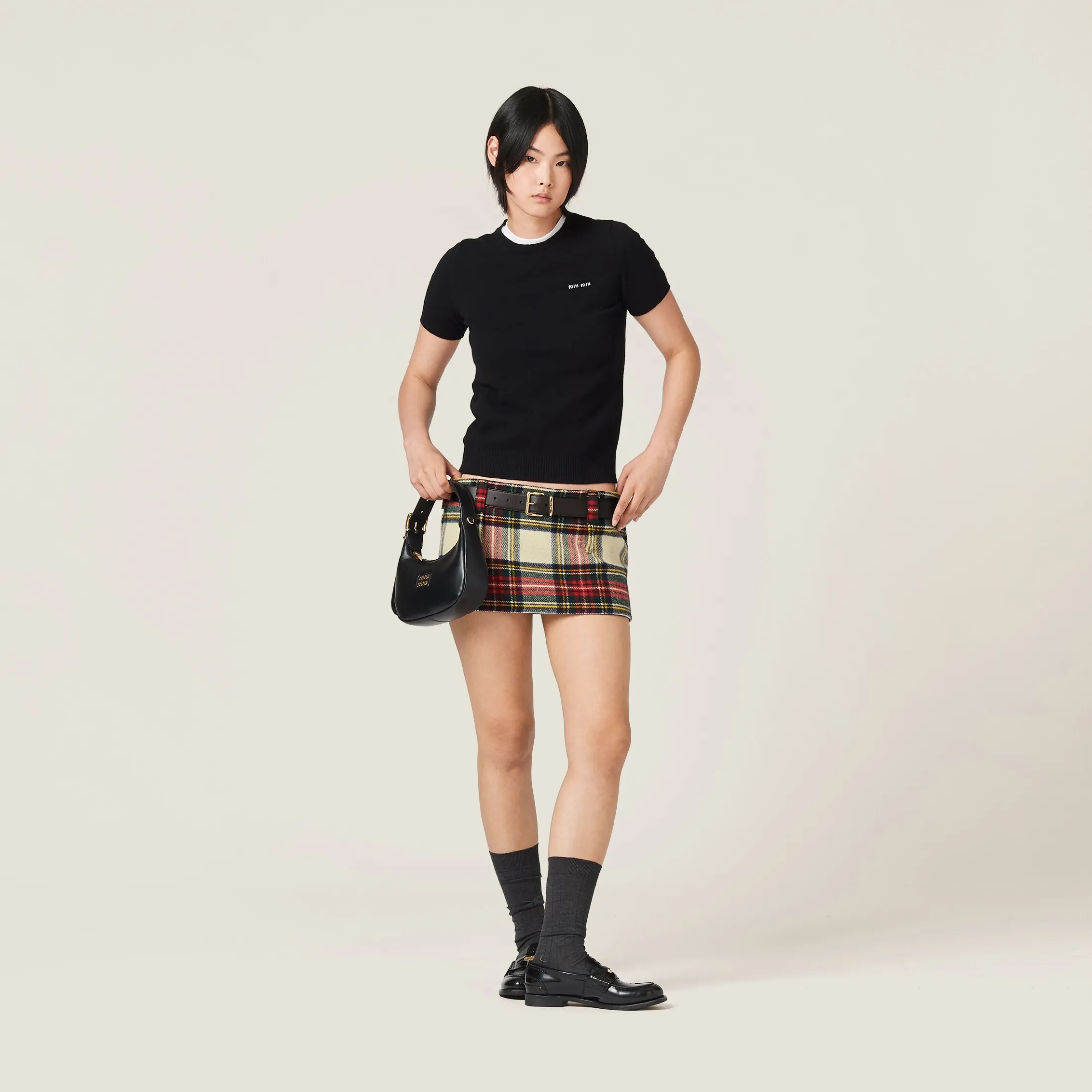Ivory Plaid Miniskirt | Miu Miu