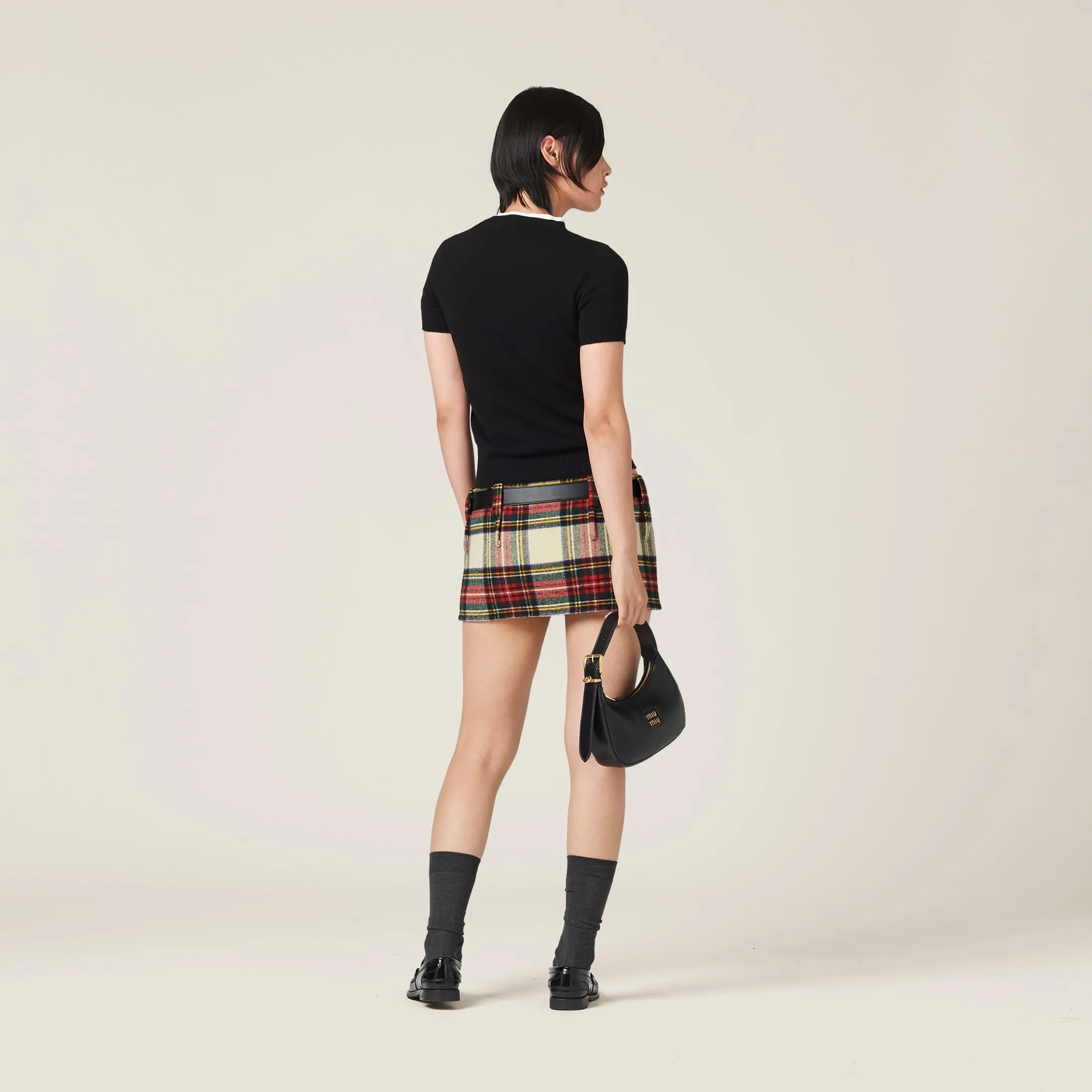 Ivory Plaid Miniskirt | Miu Miu