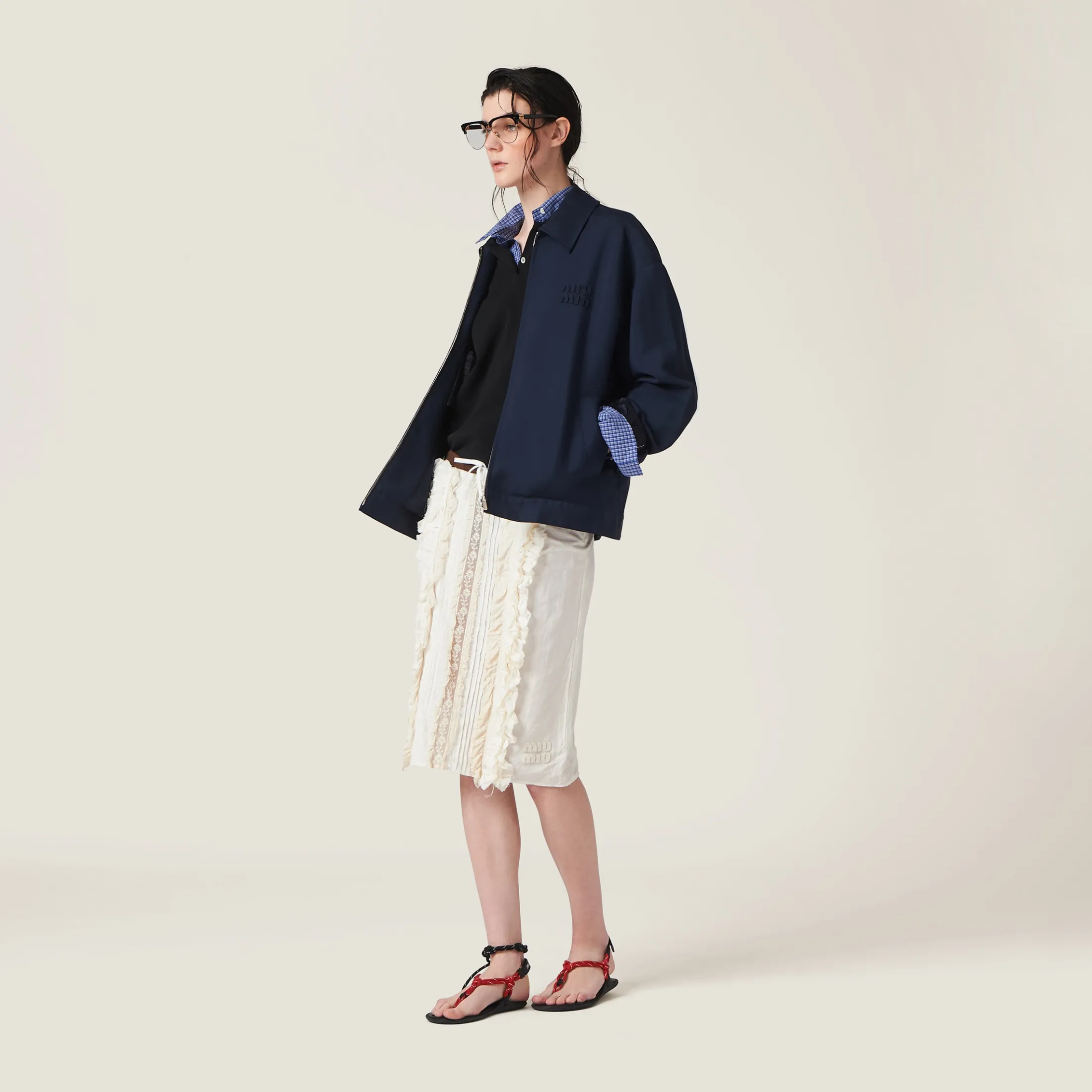 Ivory Slubbed Canvas Skirt | Miu Miu