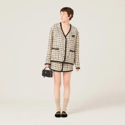 Ivory/black Check Lamé Skirt | Miu Miu