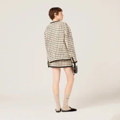 Ivory/black Check Lamé Skirt | Miu Miu