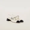 Ivory/black Leather And Patent Leather Slingback Pumps | Miu Miu