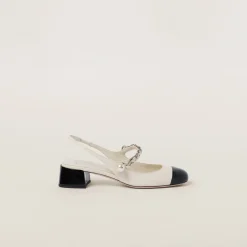 Ivory/black Leather And Patent Leather Slingback Pumps | Miu Miu