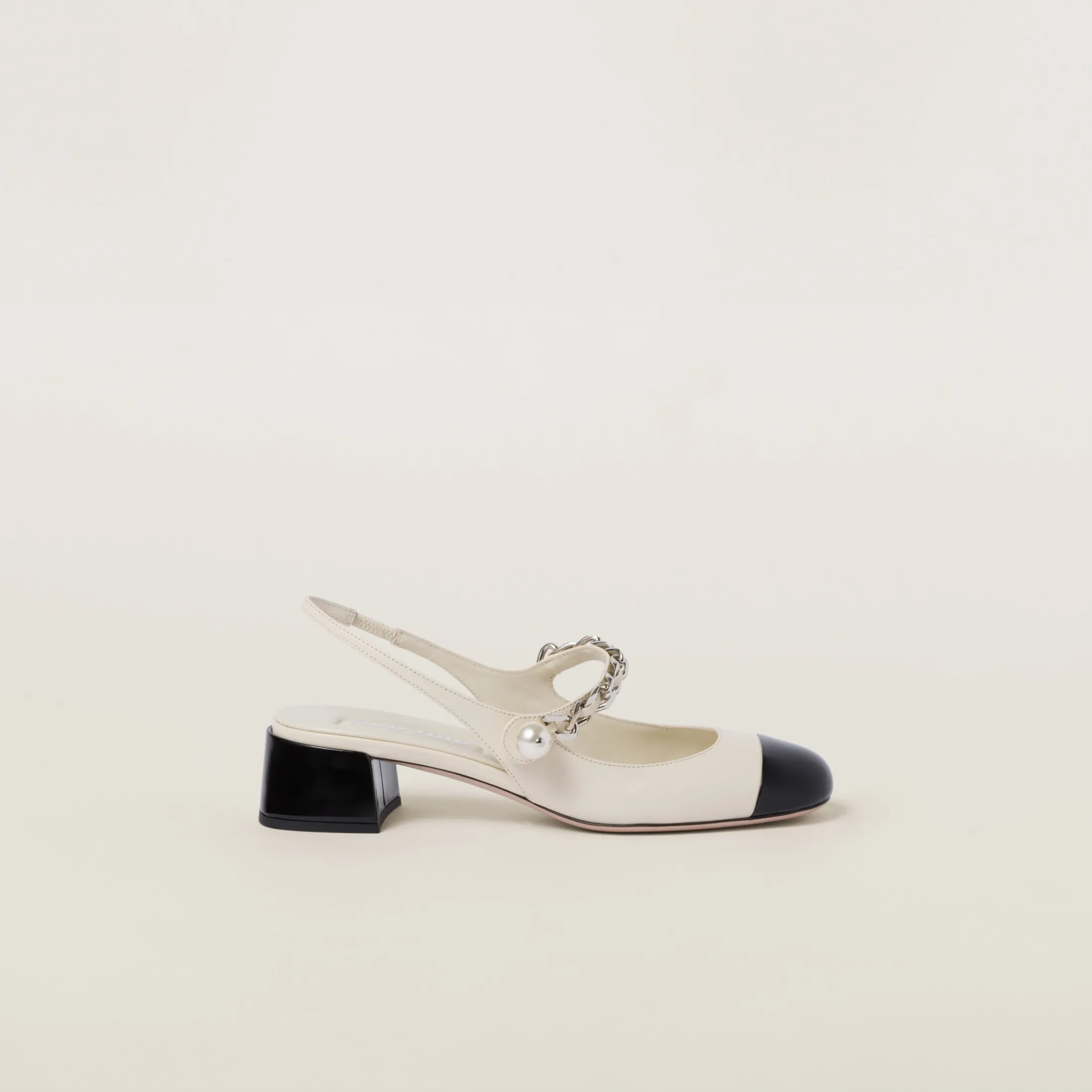 Ivory/black Leather And Patent Leather Slingback Pumps | Miu Miu