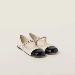 Ivory/black Leather Ballerinas | Miu Miu