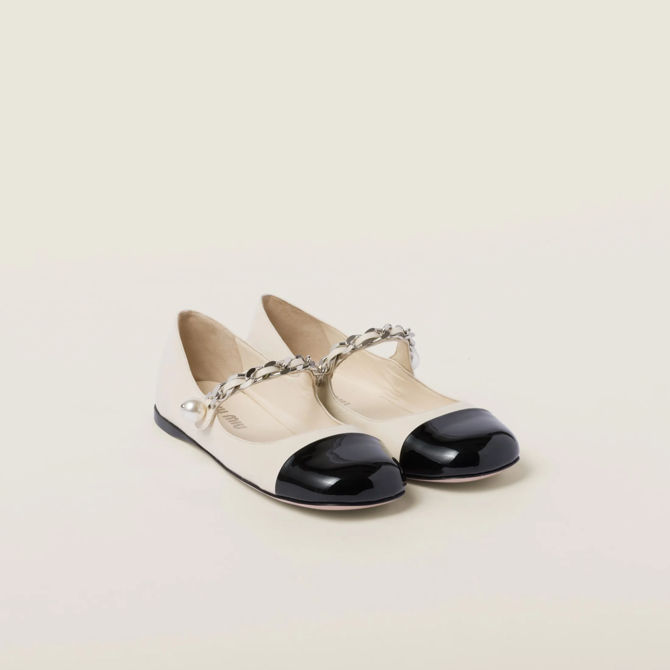 Ivory/black Leather Ballerinas | Miu Miu