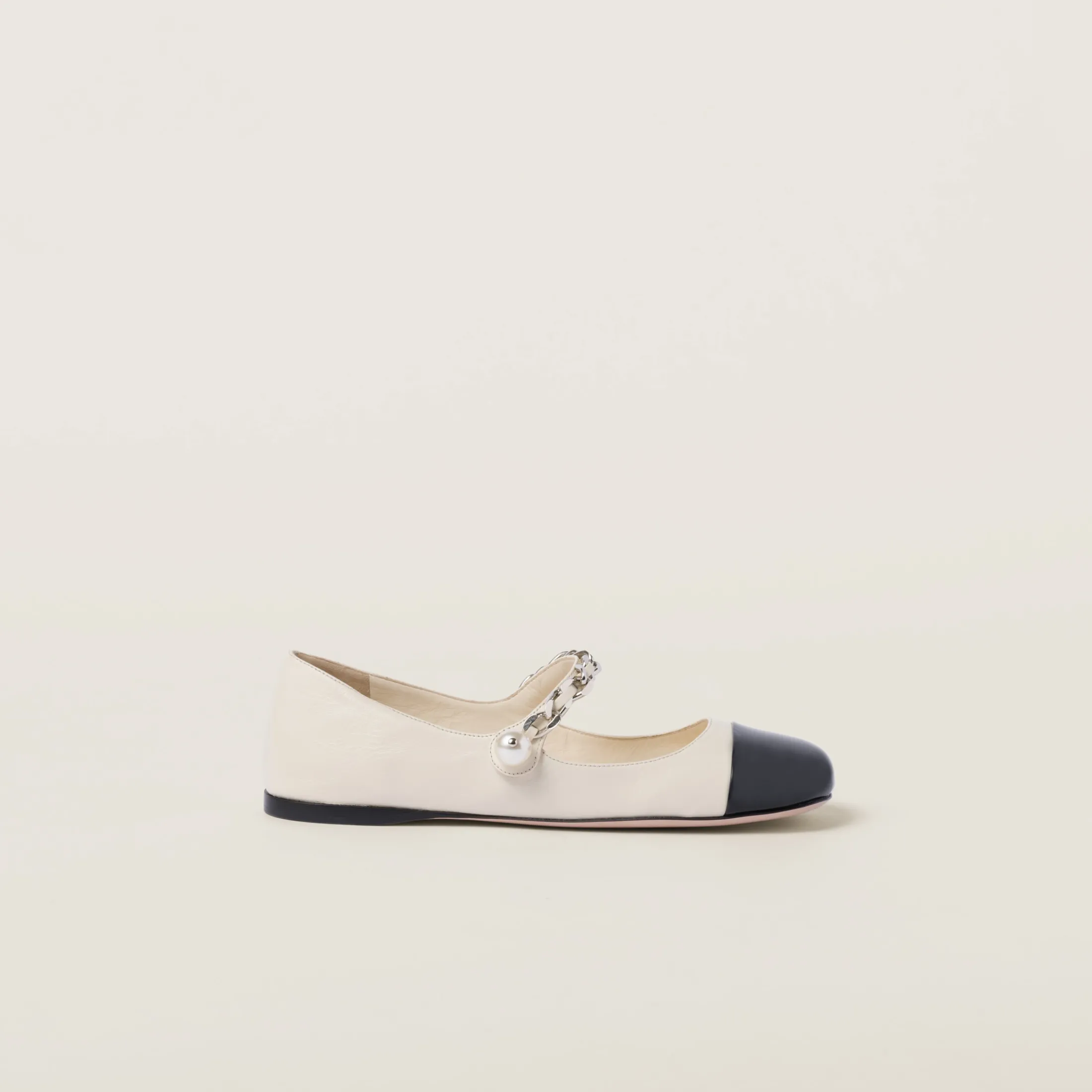 Ivory/black Leather Ballerinas | Miu Miu
