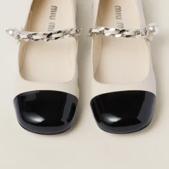 Ivory/black Leather Ballerinas | Miu Miu