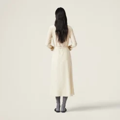 Ivory/black Long Crepe De Chine Dress | Miu Miu