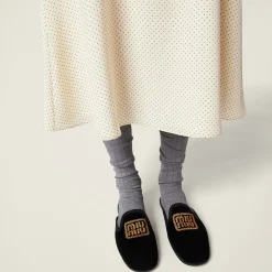 Ivory/black Long Crepe De Chine Dress | Miu Miu