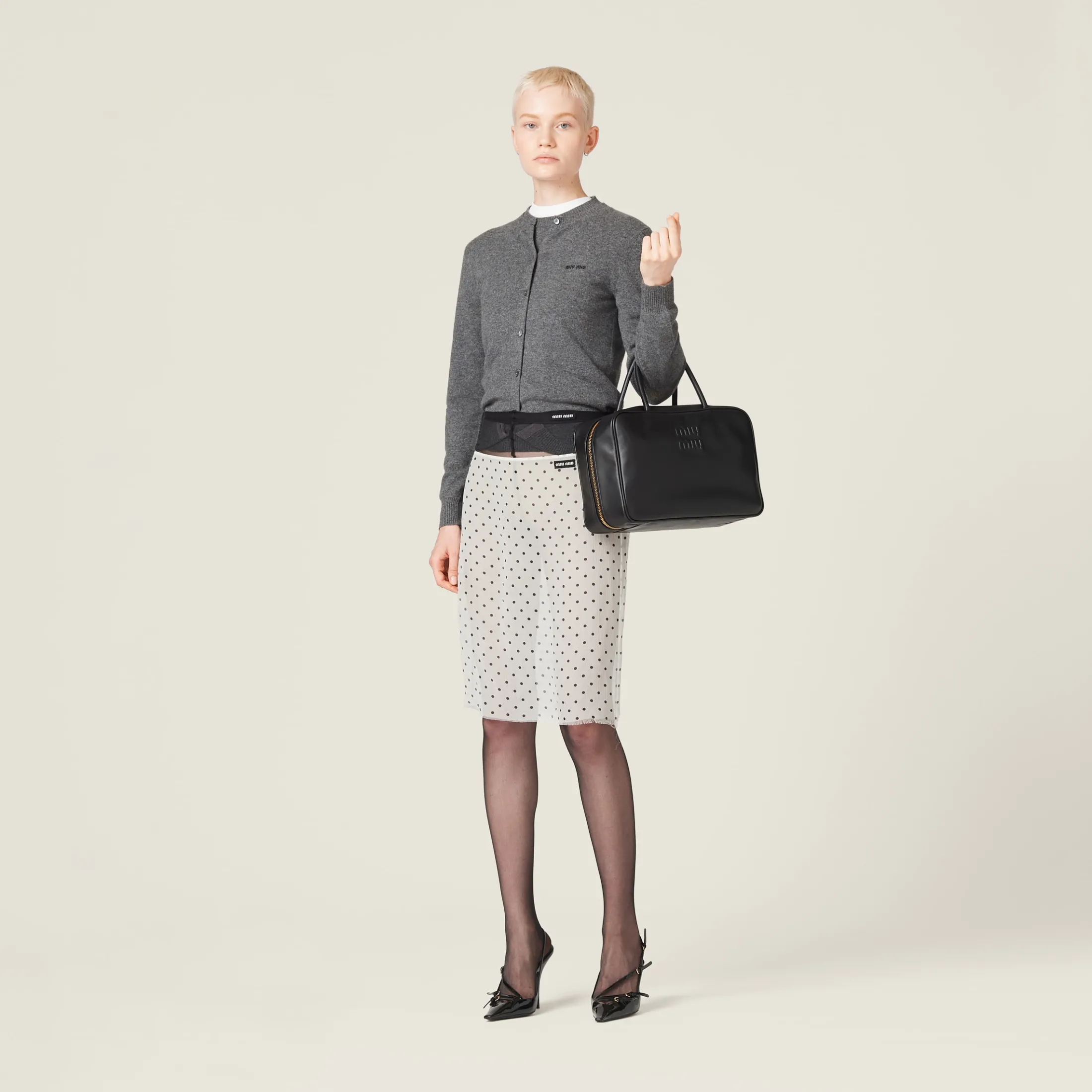 Ivory/black Polka-dot Chiffon Skirt | Miu Miu