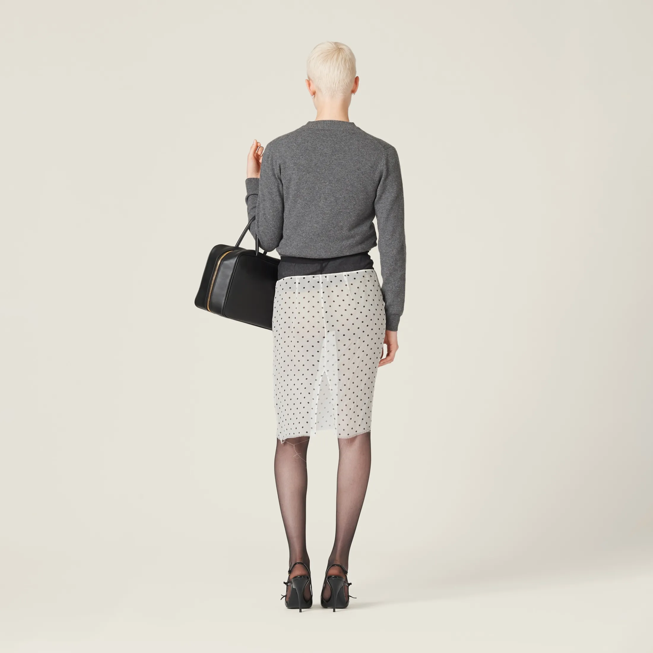 Ivory/black Polka-dot Chiffon Skirt | Miu Miu