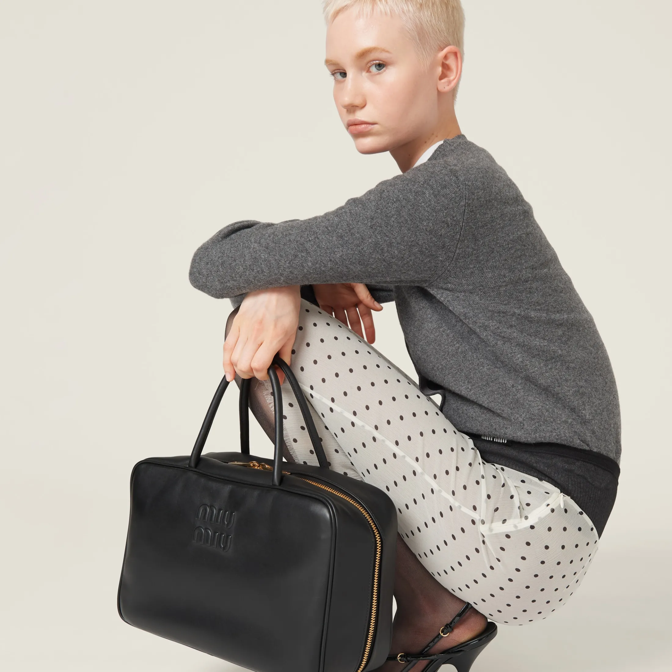 Ivory/black Polka-dot Chiffon Skirt | Miu Miu