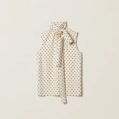 Ivory/black Polka-dot Crepe De Chine Top | Miu Miu