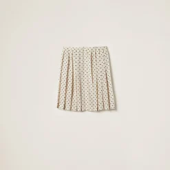 Ivory/black Polka-dot Crepe De Chine Skirt | Miu Miu