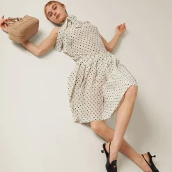 Ivory/black Polka-dot Crepe De Chine Skirt | Miu Miu