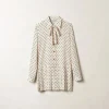 Ivory/black Printed Crepe De Chine Dress | Miu Miu