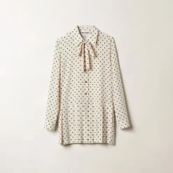 Ivory/black Printed Crepe De Chine Dress | Miu Miu