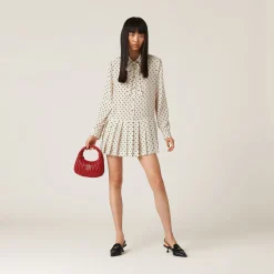Ivory/black Printed Crepe De Chine Dress | Miu Miu