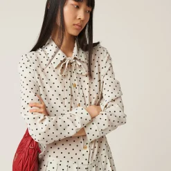 Ivory/black Printed Crepe De Chine Dress | Miu Miu