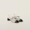 Ivory/black Satin And Crystal Slingback Pumps | Miu Miu