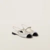 Ivory/black Satin Slingback Ballerinas With Crystals | Miu Miu