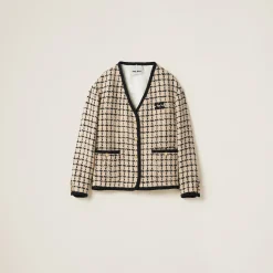 Ivory/black Single-breasted Check Lamé Jacket | Miu Miu