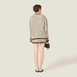 Ivory/black Single-breasted Check Lamé Jacket | Miu Miu