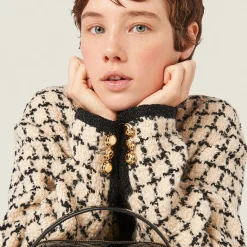 Ivory/black Single-breasted Check Lamé Jacket | Miu Miu
