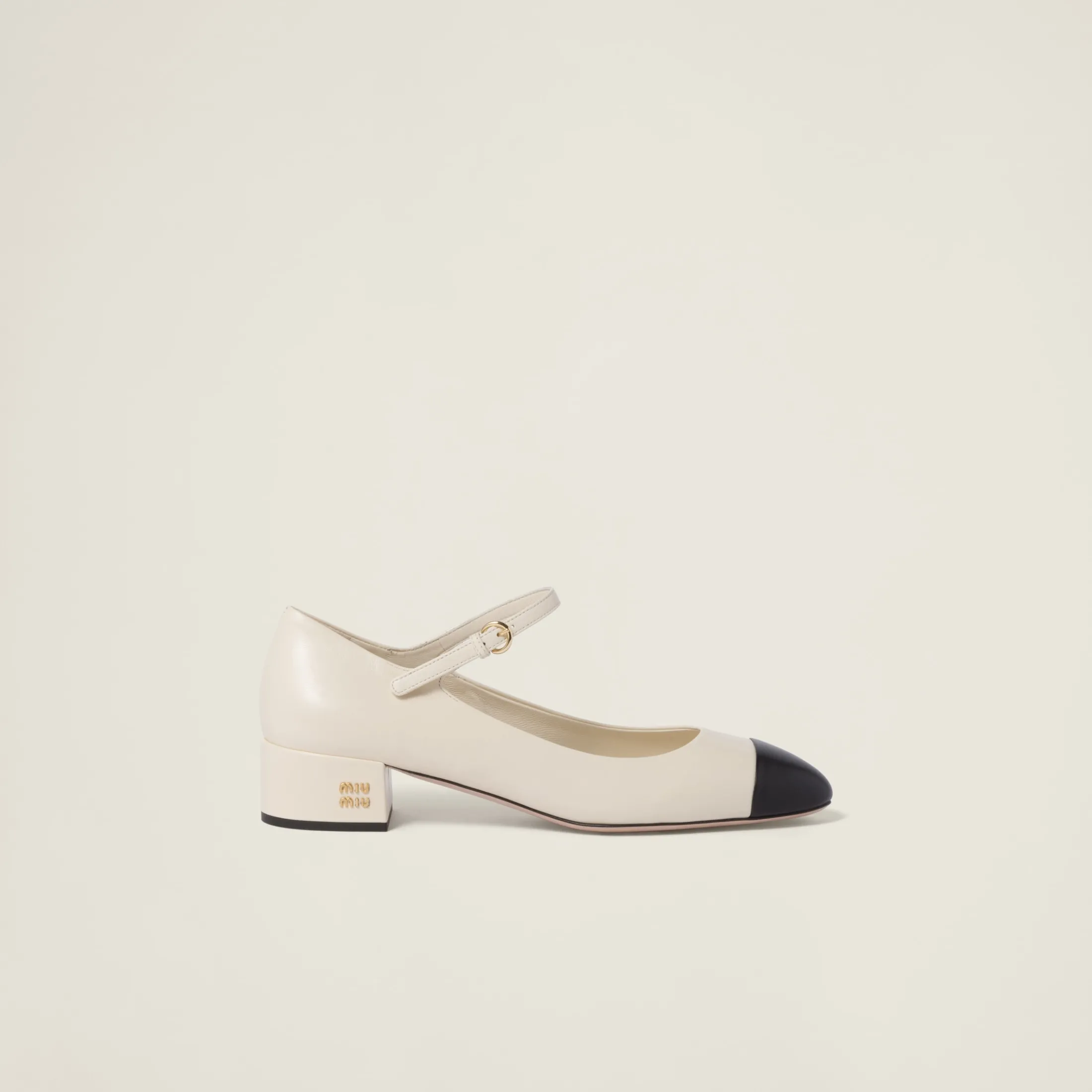 Ivory/black Two-tone Leather Pumps | Miu Miu